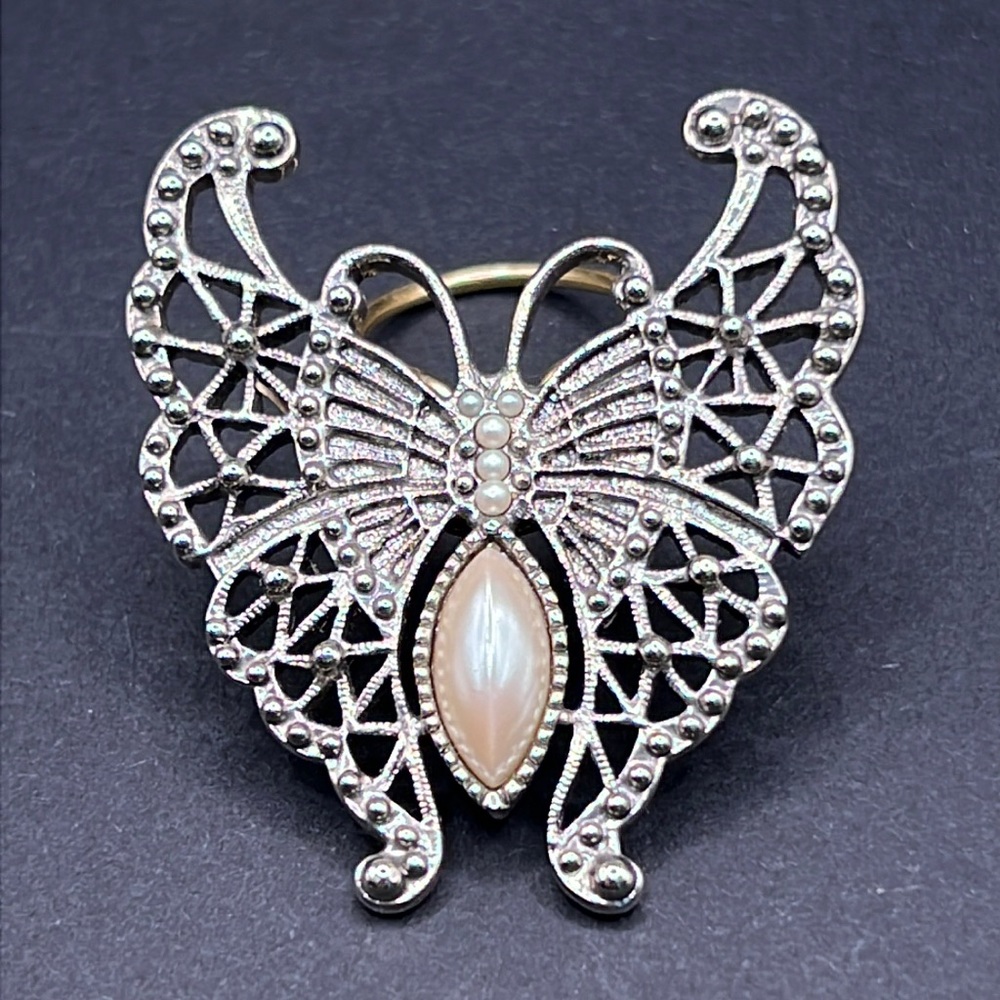 Vintage butterfly scarf clip with faux pearls